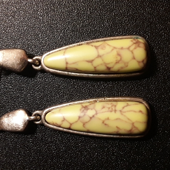Kenneth Cole Greenish-Yellow Brown Silver Tone Drop Earrings - Picture 3 of 3
